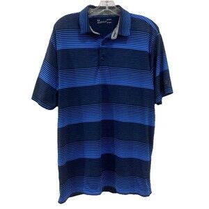 Under Armour Polo Shirt Mens Large Blue Striped HeatGear Loose Fit Golf S/S